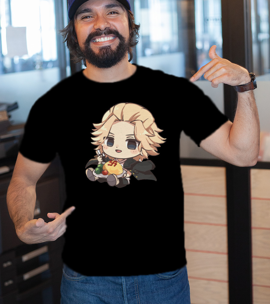 Mikey Holding Omurice Dish Tokyo Revengers Chibi Character T-Shirt