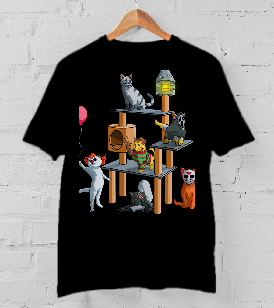 Horror Cats 02 Creepy Clown Balloon Masked Nightmare Play Tower T-Shirt