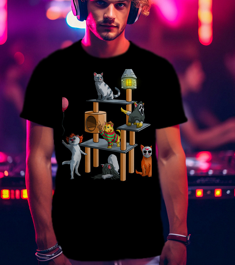 Horror Cats 02 Creepy Clown Balloon Masked Nightmare Play Tower T-Shirt