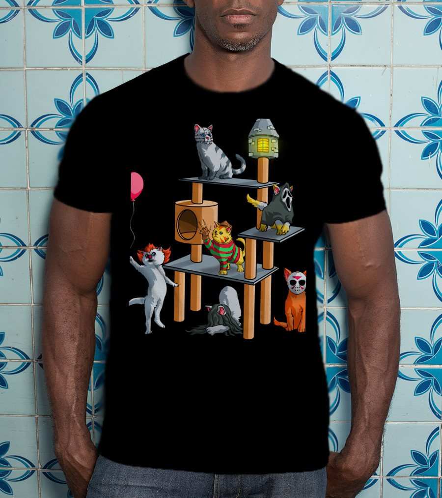 Horror Cats 02 Creepy Clown Balloon Masked Nightmare Play Tower T-Shirt