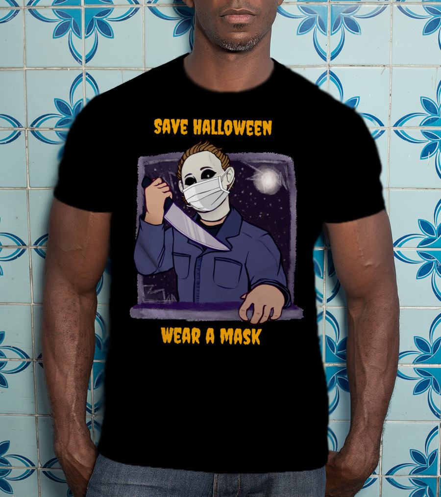 Michael Myers Save Halloween Wear A Mask Horror Knife Scene T-Shirt