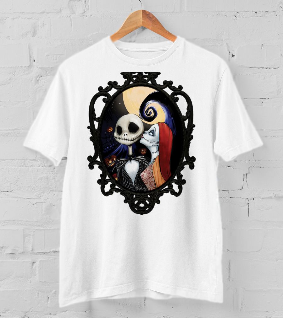 Jack And Sally Nightmare Before Christmas Moonlit Embrace T-Shirt