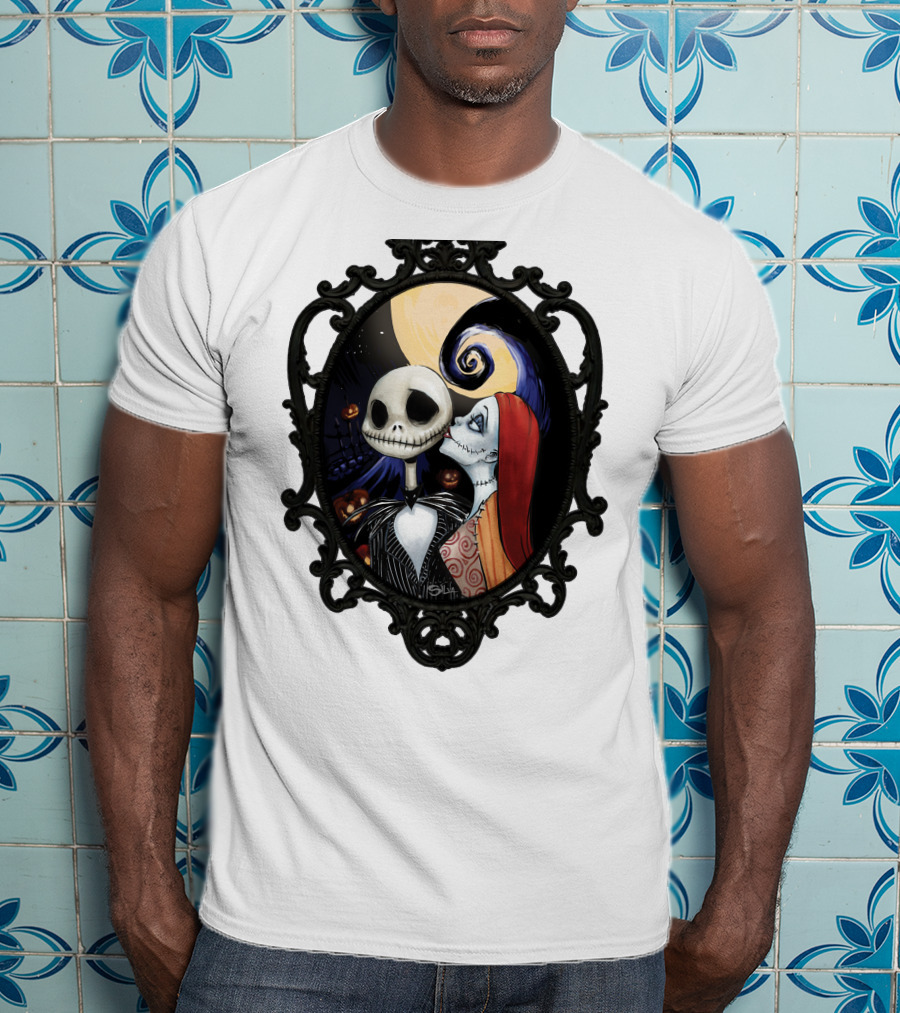Jack And Sally Nightmare Before Christmas Moonlit Embrace T-Shirt