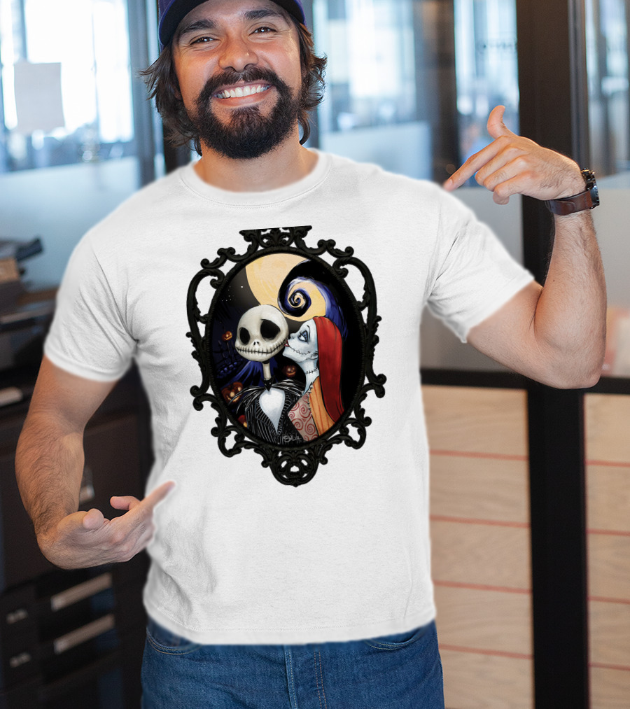 Jack And Sally Nightmare Before Christmas Moonlit Embrace T-Shirt