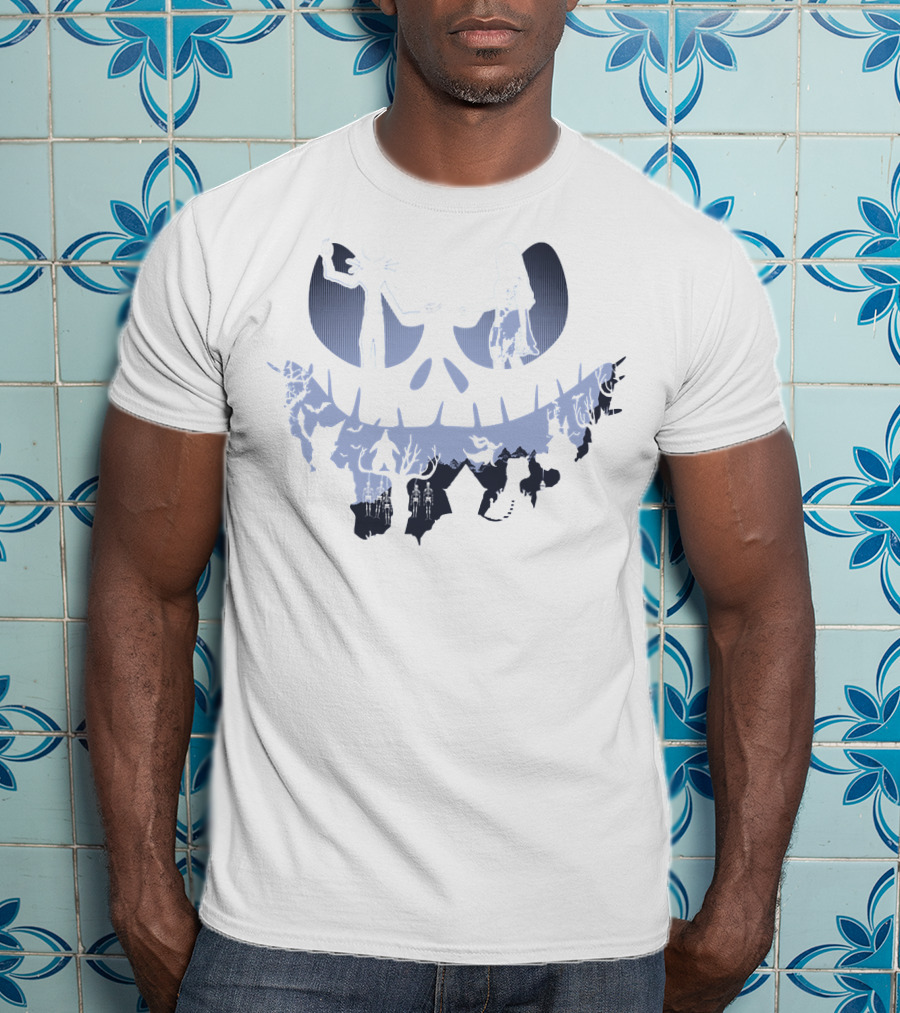 Jack Sally Oogie And Zero Nightmare Characters In Moonlit Scene T-Shirt