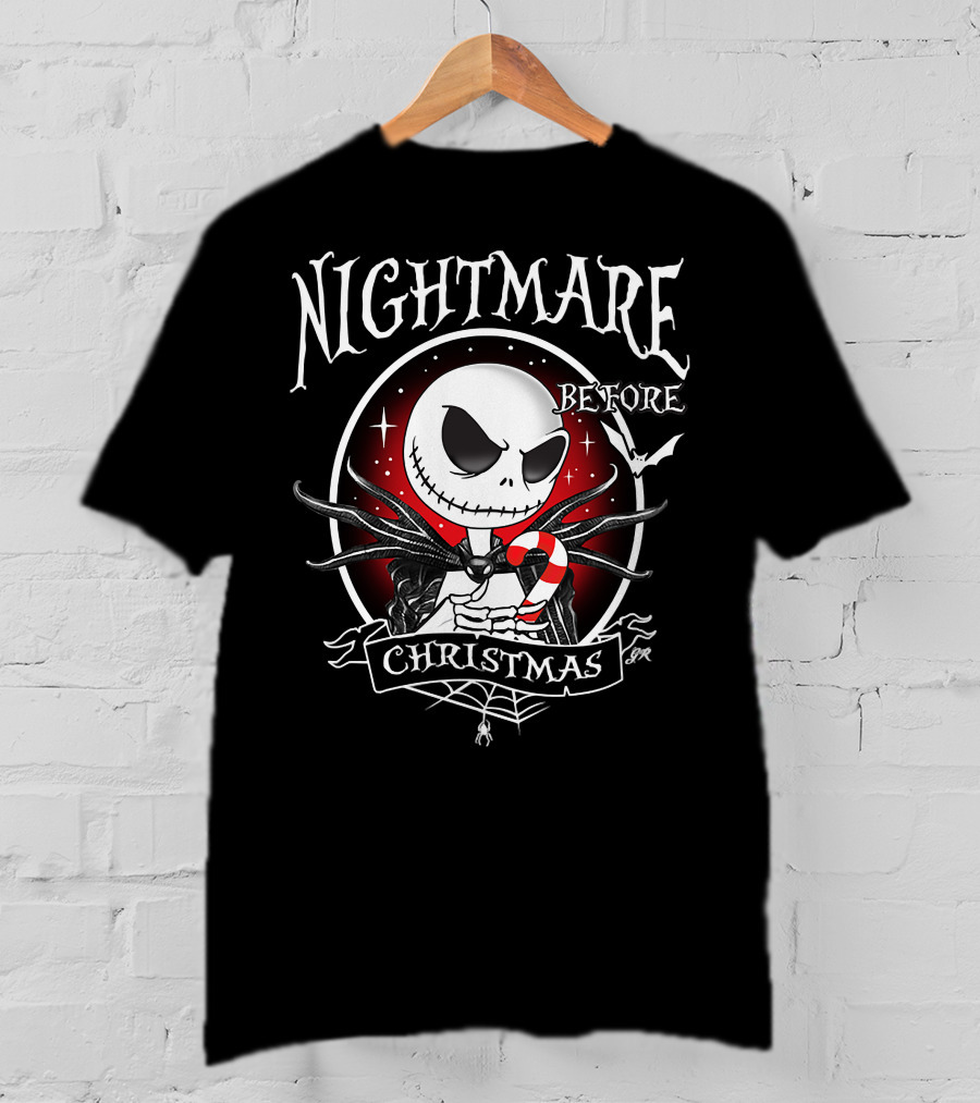 Jack Skellington Holding Candy Cane With Bat Nightmare Before Christmas T-Shirt
