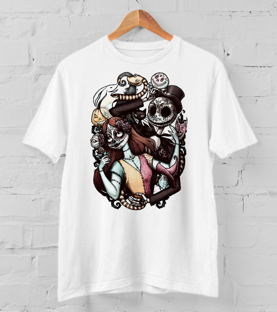 Jack Skellington Sally Zero Nightmare Before Christmas Día De Los Muertos T-Shirt
