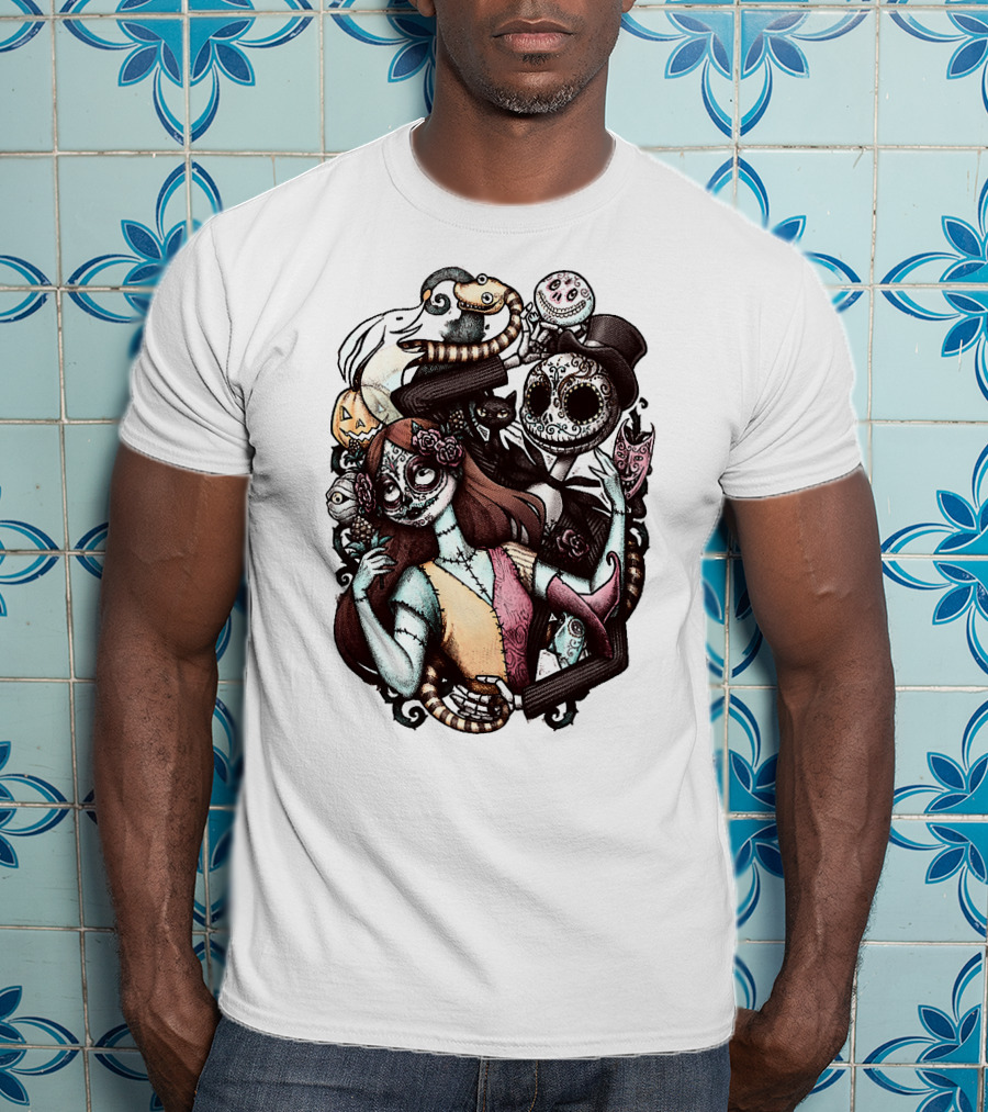 Jack Skellington Sally Zero Nightmare Before Christmas Día De Los Muertos T-Shirt
