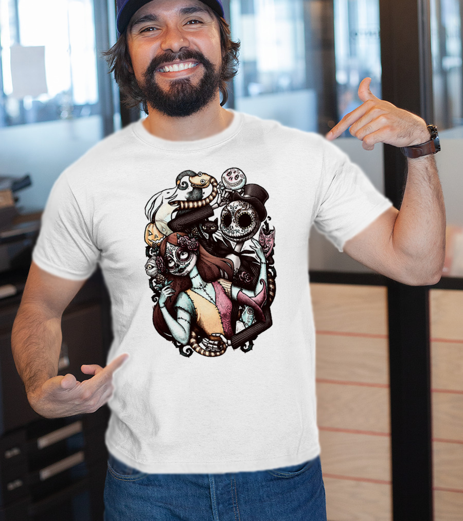 Jack Skellington Sally Zero Nightmare Before Christmas Día De Los Muertos T-Shirt