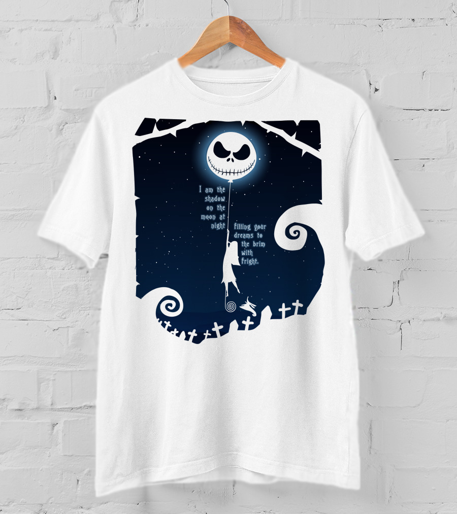 Jack Skellington Sally Zero Shadow On The Moon At Night Filling Your Dreams With Fright T-Shirt