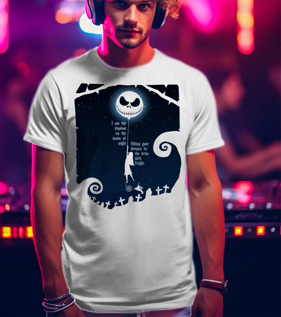 Jack Skellington Sally Zero Shadow On The Moon At Night Filling Your Dreams With Fright T-Shirt