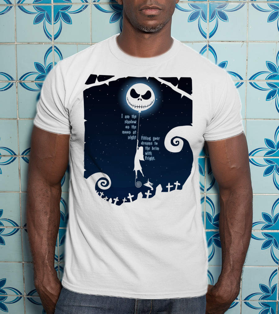 Jack Skellington Sally Zero Shadow On The Moon At Night Filling Your Dreams With Fright T-Shirt