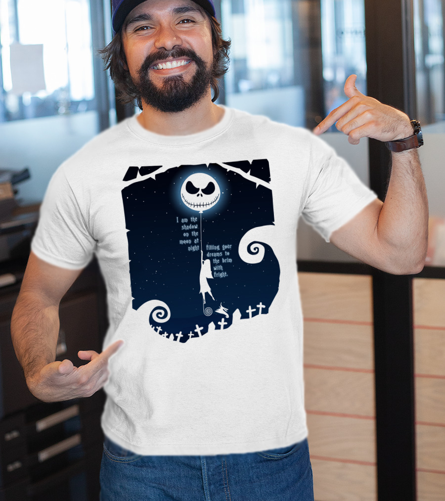 Jack Skellington Sally Zero Shadow On The Moon At Night Filling Your Dreams With Fright T-Shirt