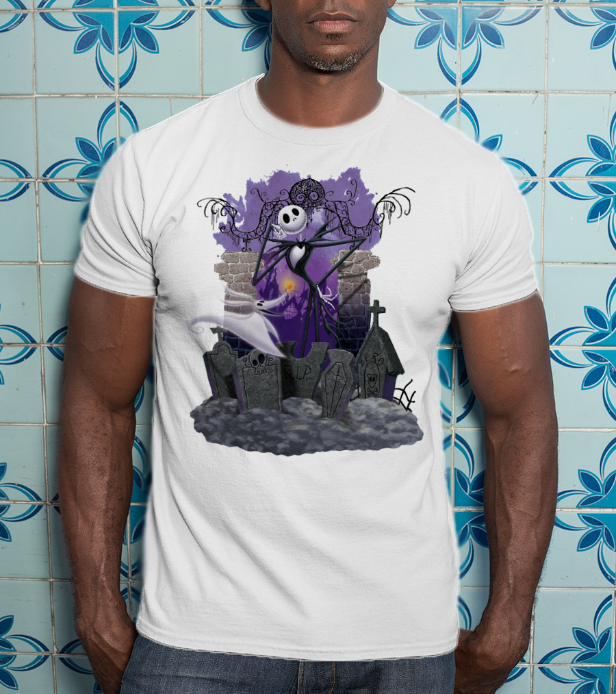 Jack Skellington Zero RIP Graveyard Scene With Ghostly Dog And Gothic Elements T-Shirt