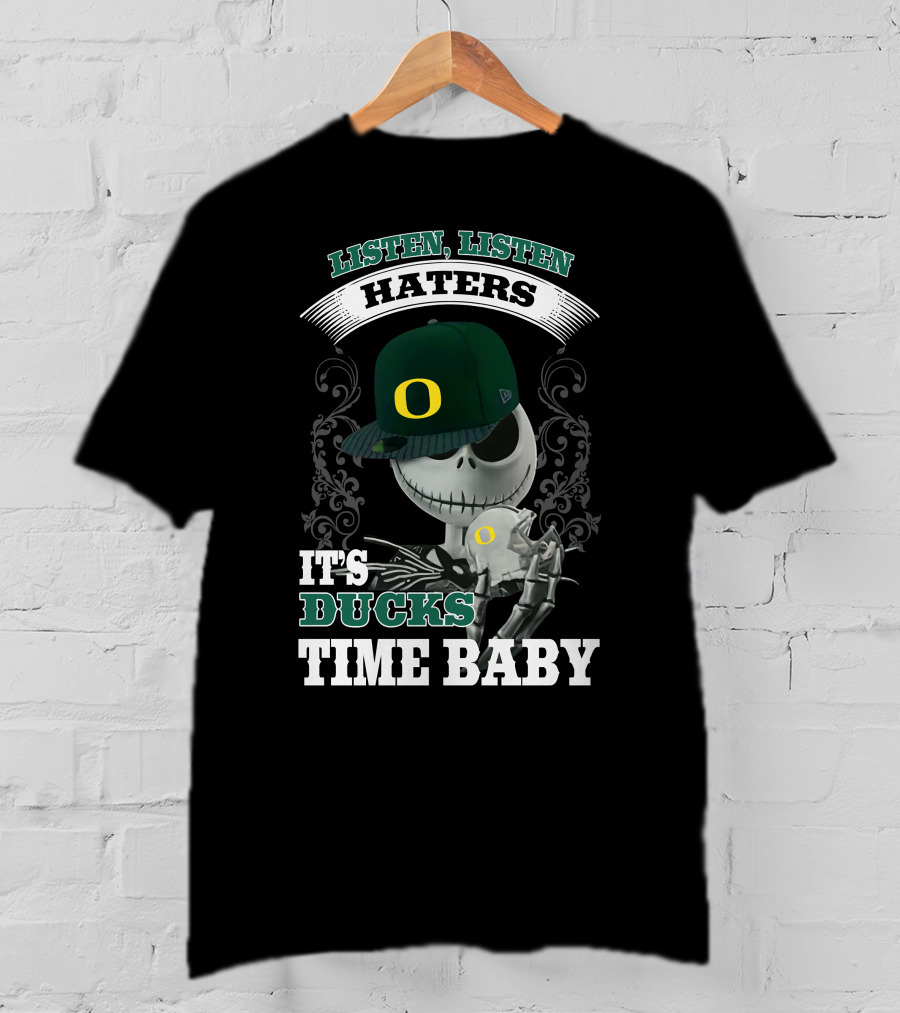 Listen Haters It's Ducks Time Baby Skeleton Wearing Green Baseball Cap With O T-Shirt