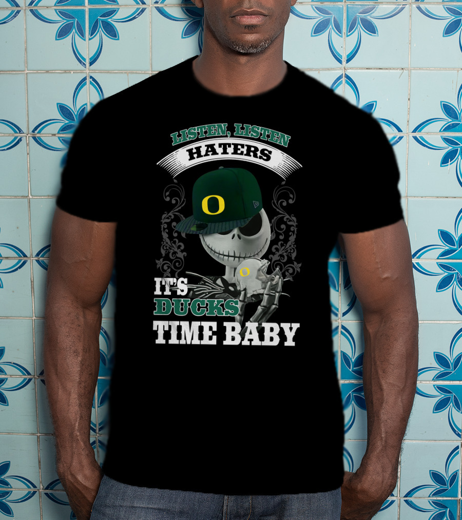 Listen Haters It's Ducks Time Baby Skeleton Wearing Green Baseball Cap With O T-Shirt