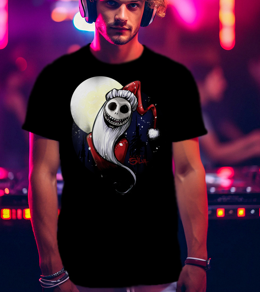 Santa Jack Skellington Moon Silva T-Shirt