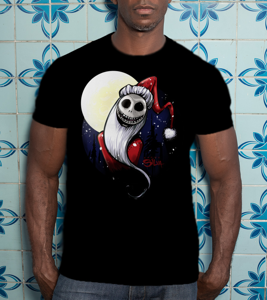 Santa Jack Skellington Moon Silva T-Shirt