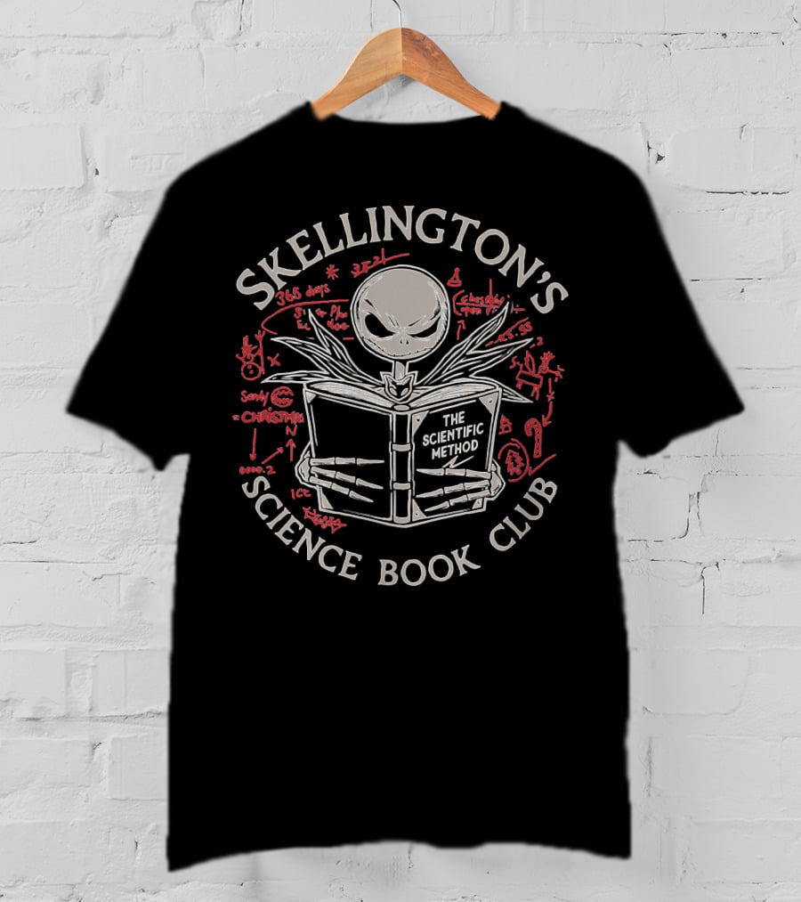 Skellington's Scientific Method Halloween Christmas Science Book Club T-Shirt