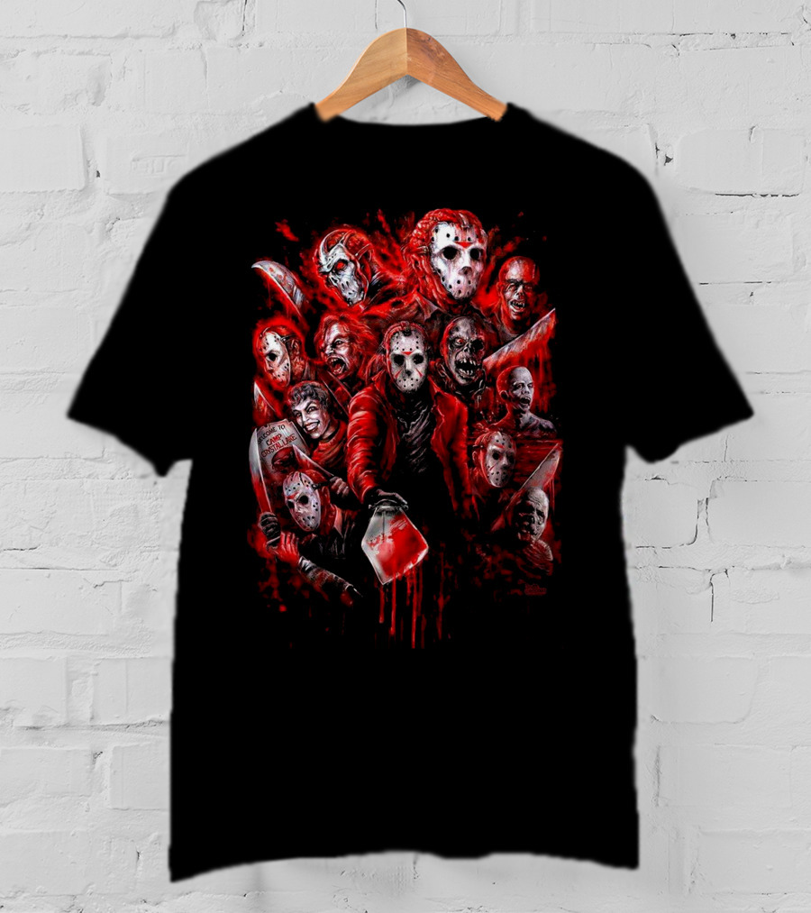 Jason Voorhees Blood Mask Horror Collage T-Shirt
