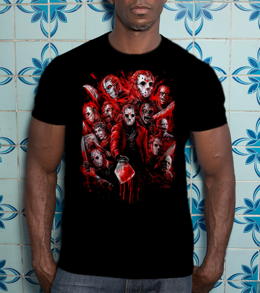 Jason Voorhees Blood Mask Horror Collage T-Shirt