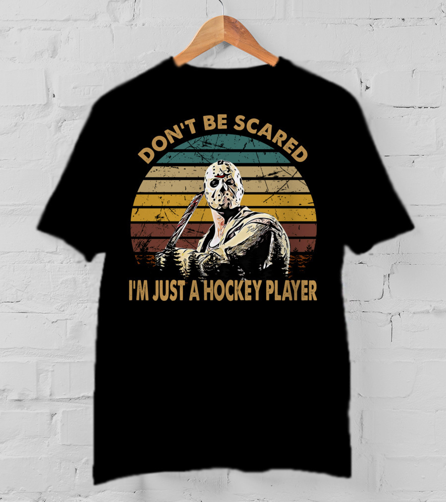 Don't Be Scared I'm Just A Hockey Player Vintage Style Retro Mask T-Shirt