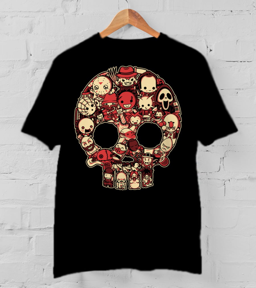 Horror Baby Cute Skull Icon Collage Featuring Classic Movie Characters T-Shirt