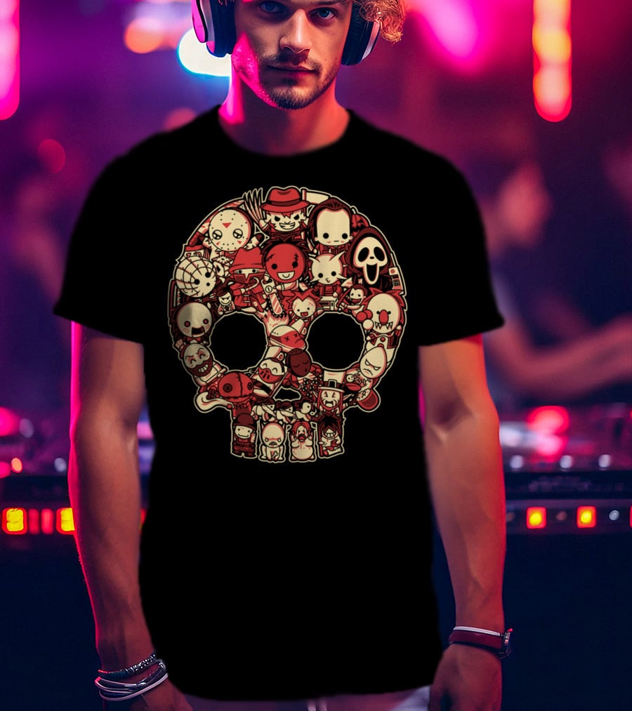 Horror Baby Cute Skull Icon Collage Featuring Classic Movie Characters T-Shirt