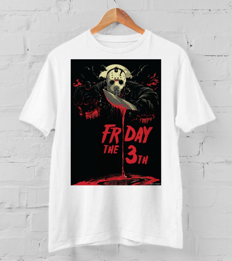 Friday The 13th Jason Mask And Knife Horror Scene T-Shirt