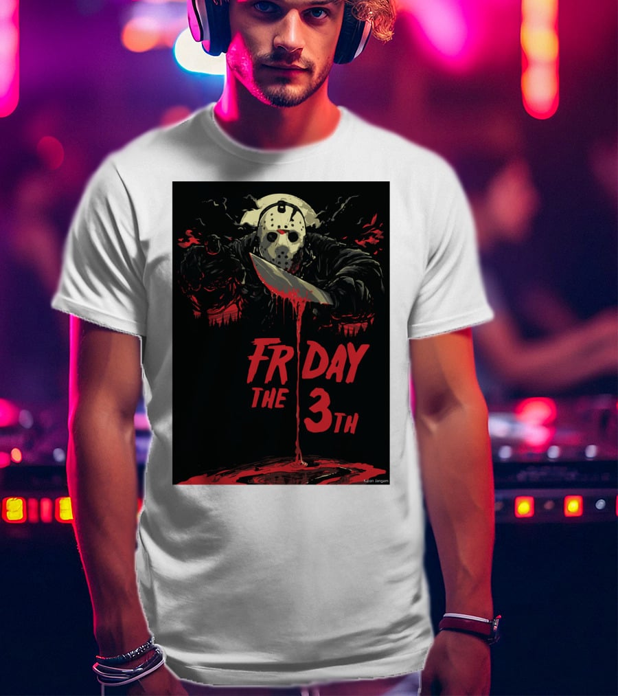 Friday The 13th Jason Mask And Knife Horror Scene T-Shirt