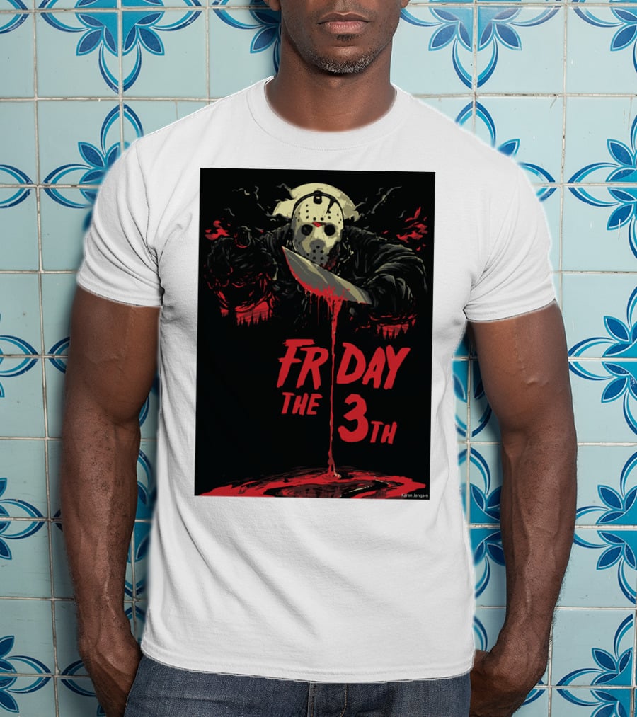 Friday The 13th Jason Mask And Knife Horror Scene T-Shirt