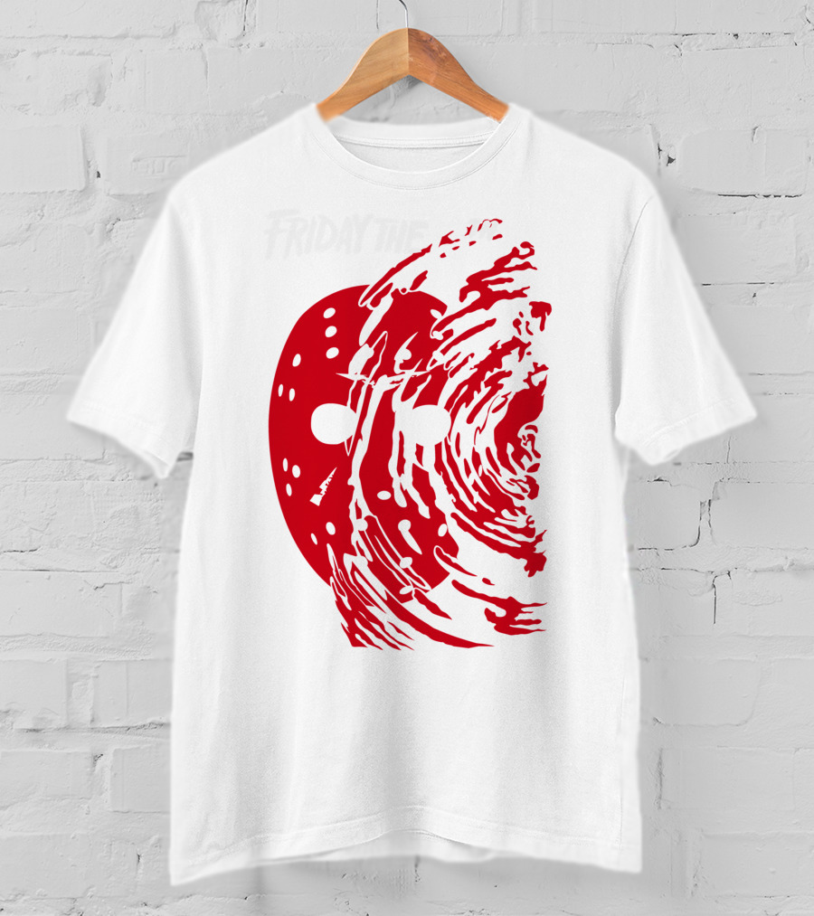 Friday The 13th Jason Mask Horror Movie Iconic Red Swirl T-Shirt