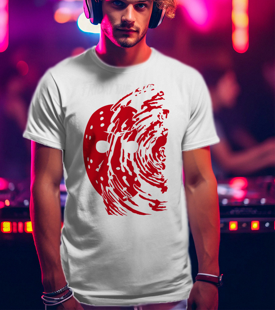Friday The 13th Jason Mask Horror Movie Iconic Red Swirl T-Shirt