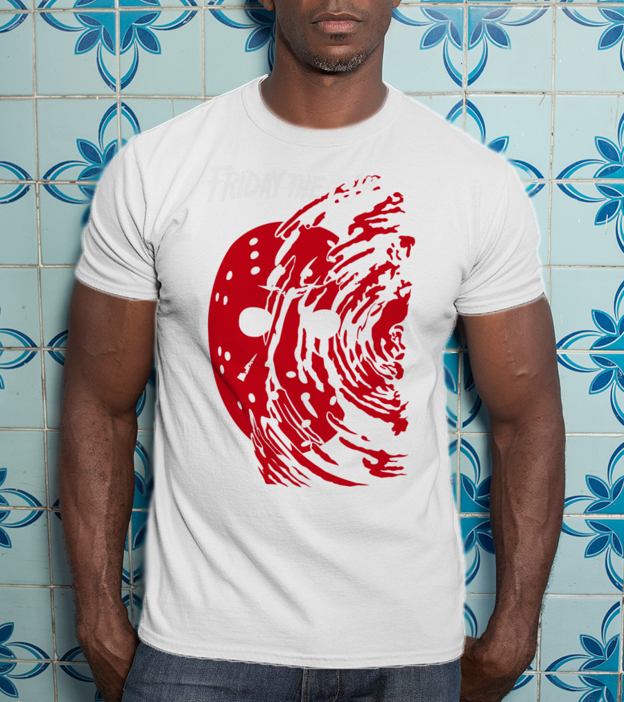 Friday The 13th Jason Mask Horror Movie Iconic Red Swirl T-Shirt