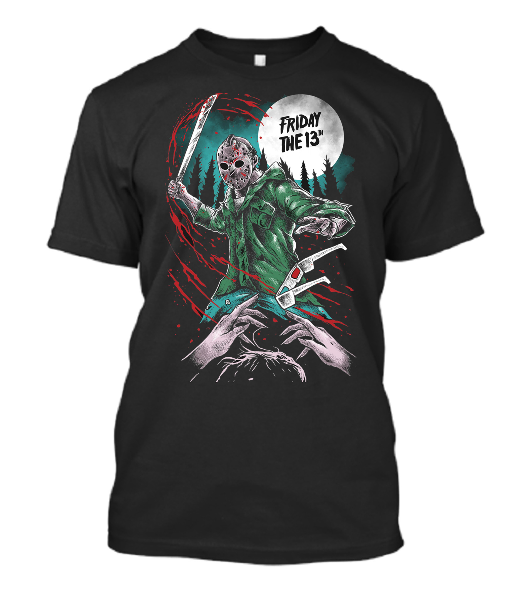 Friday The 13th Jason Vorhees Mask And Machete Horror Scene T-Shirt