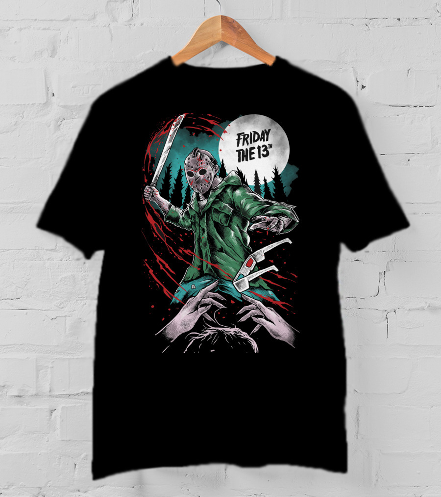 Friday The 13th Jason Vorhees Mask And Machete Horror Scene T-Shirt