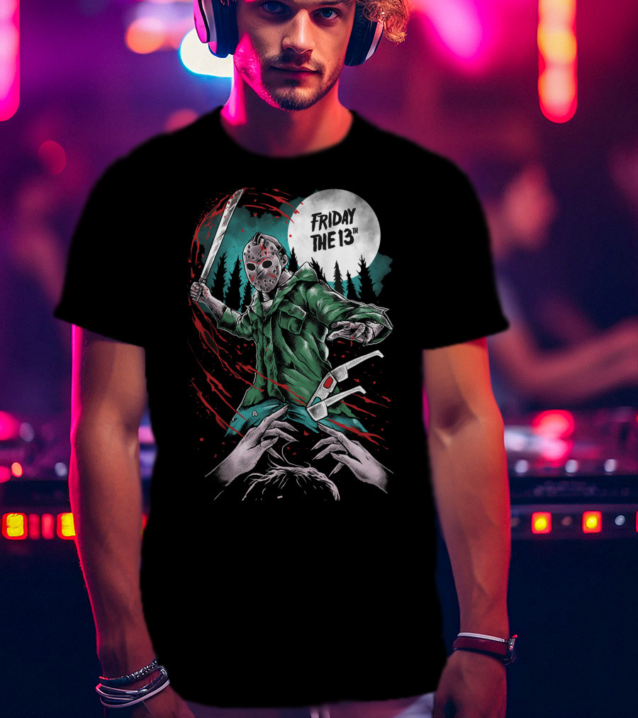 Friday The 13th Jason Vorhees Mask And Machete Horror Scene T-Shirt