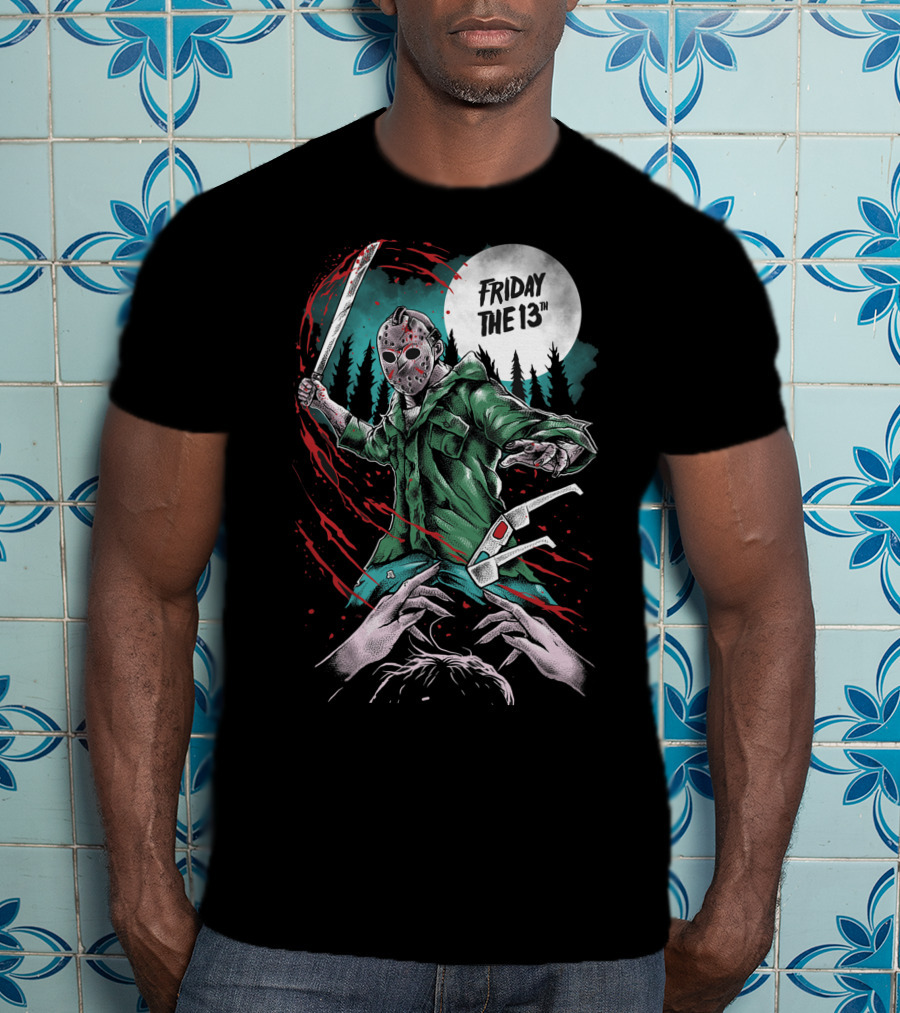 Friday The 13th Jason Vorhees Mask And Machete Horror Scene T-Shirt
