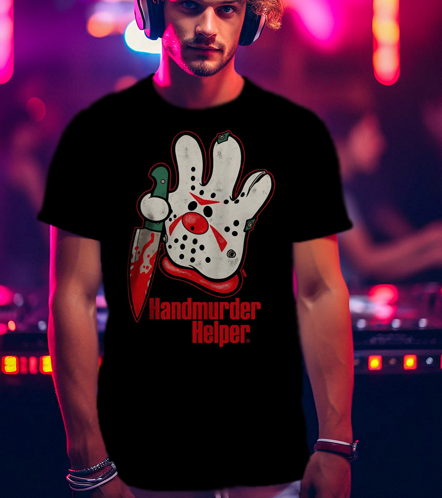 Handmurder Helper Bloody Knife Orange Glove Mask T-Shirt