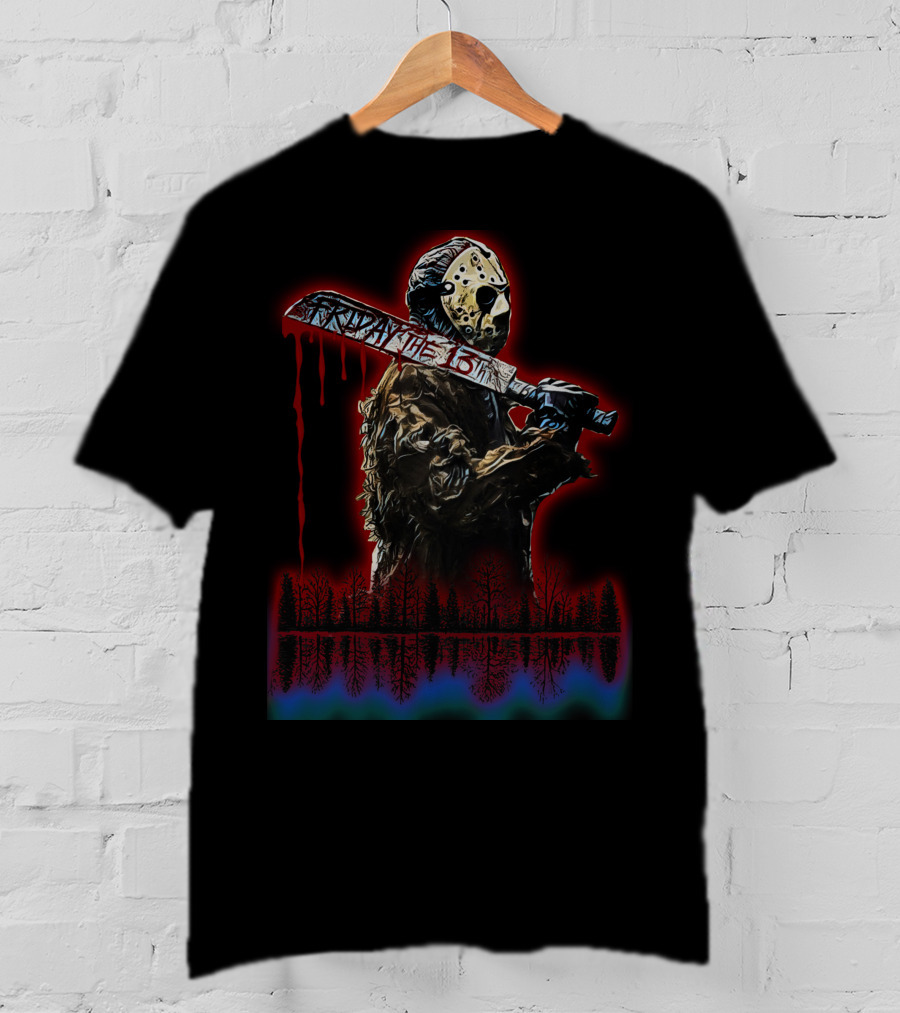 Friday The 13th Jason Mask Machete Forest Reflection T-Shirt
