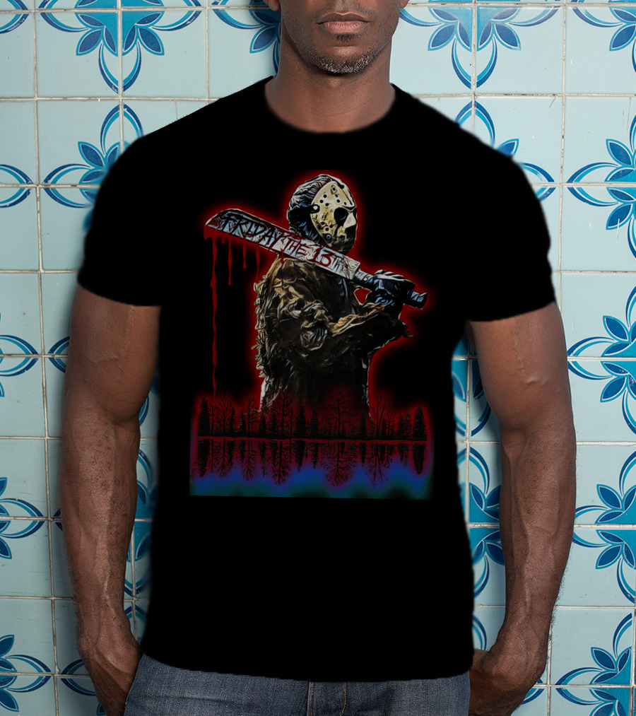 Friday The 13th Jason Mask Machete Forest Reflection T-Shirt