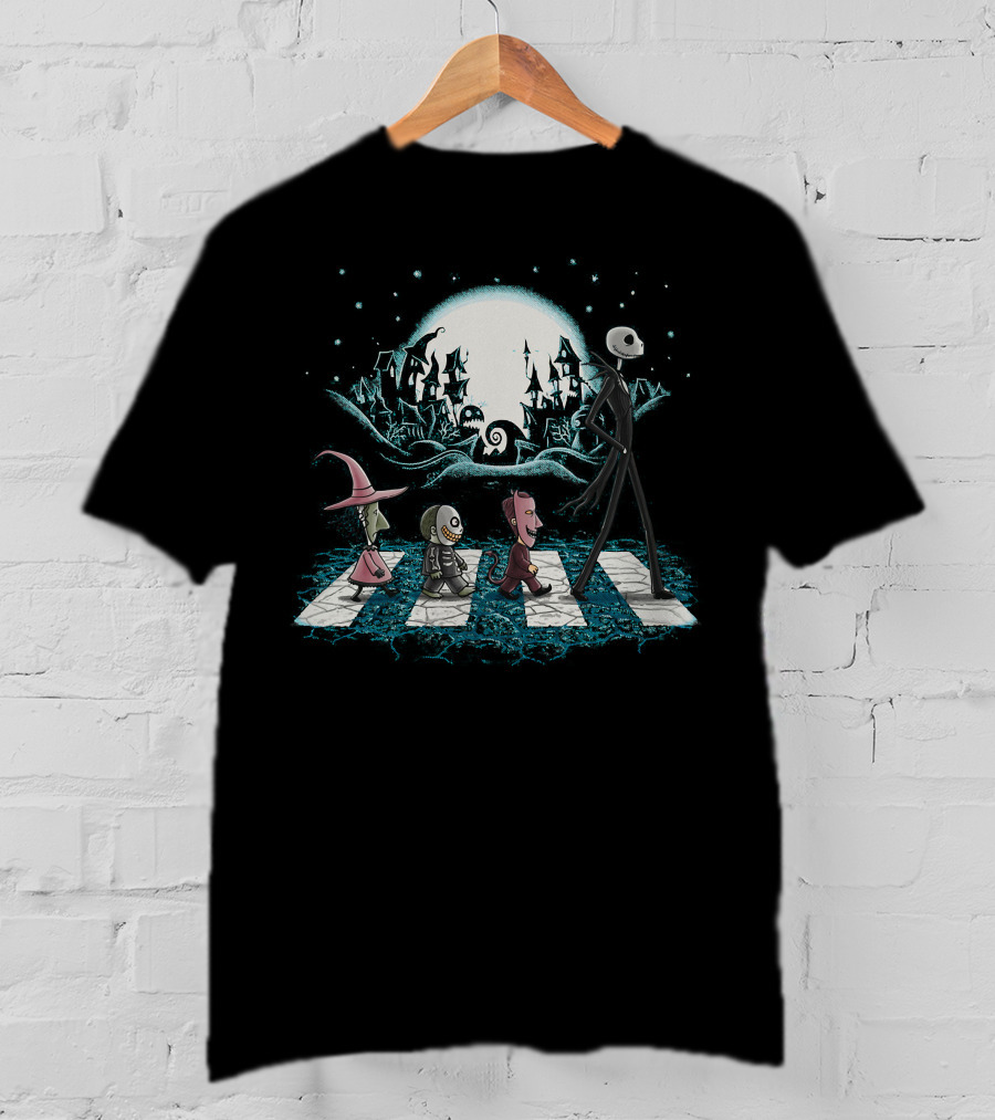 The Nightmare Before Christmas Jack Skellington Lock Shock Barrel Abbey Road Scene T-Shirt