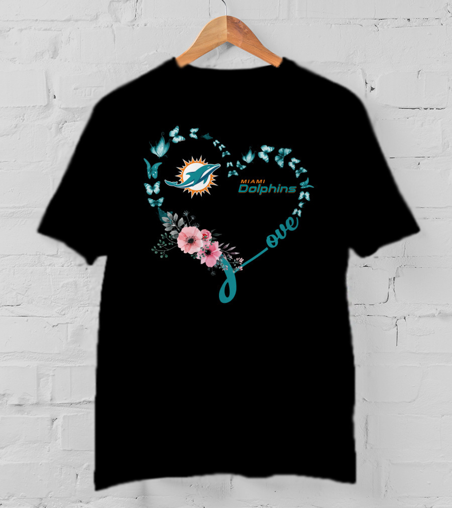 Miami Dolphins Heart Butterfly Love T-Shirt