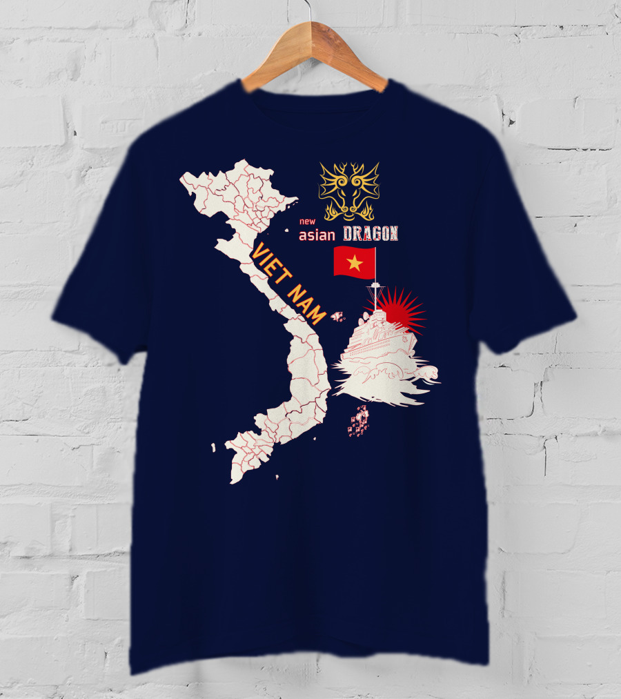 Viet Nam Map New Asian Dragon Flag Ship T-Shirt
