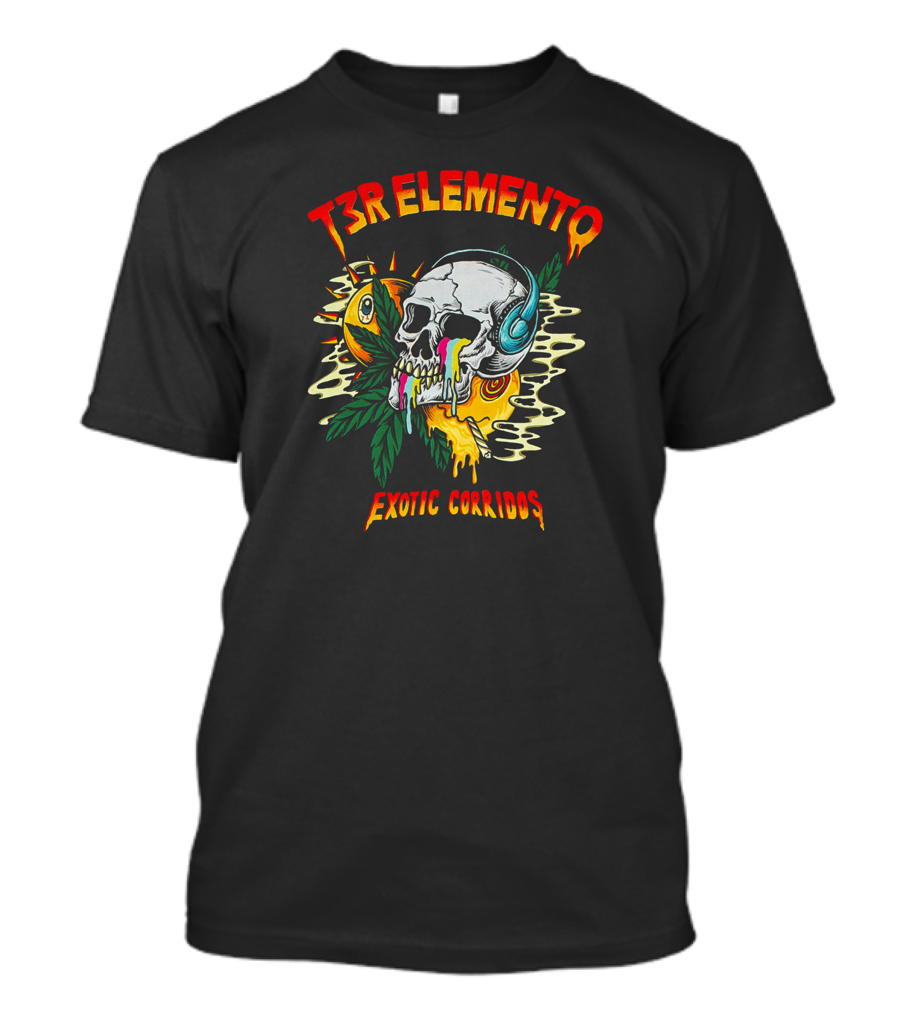 T3R Elemento Exotic Corridos Skull And Headphones T-Shirt