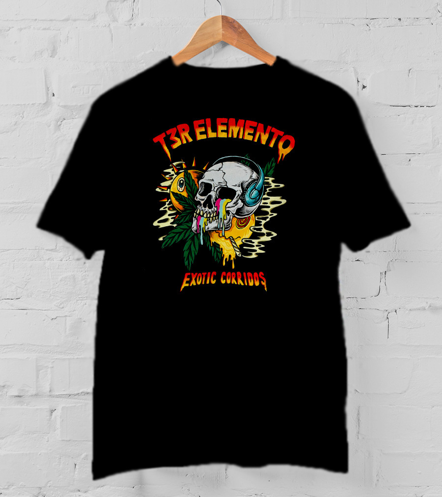 T3R Elemento Exotic Corridos Skull And Headphones T-Shirt