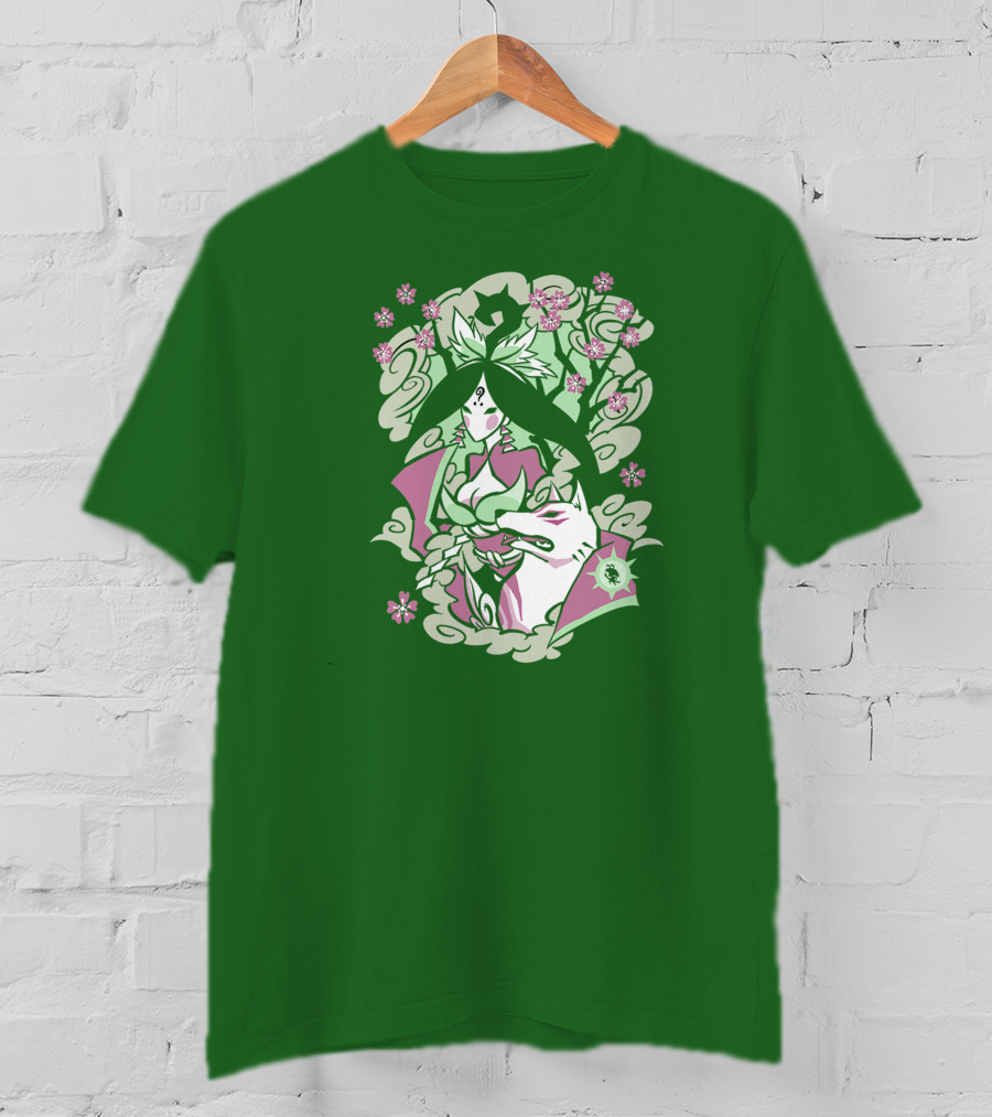 Okami Merch Amaterasu And Cherry Blossoms T-Shirt