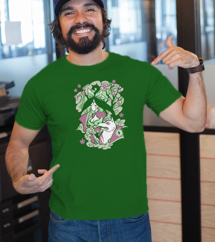 Okami Merch Amaterasu And Cherry Blossoms T-Shirt