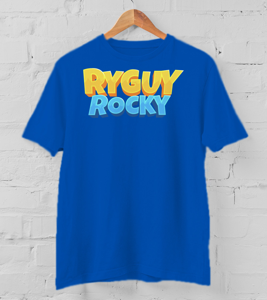 RYGUYROCKY Bold Text Logo Blue Background T-Shirt