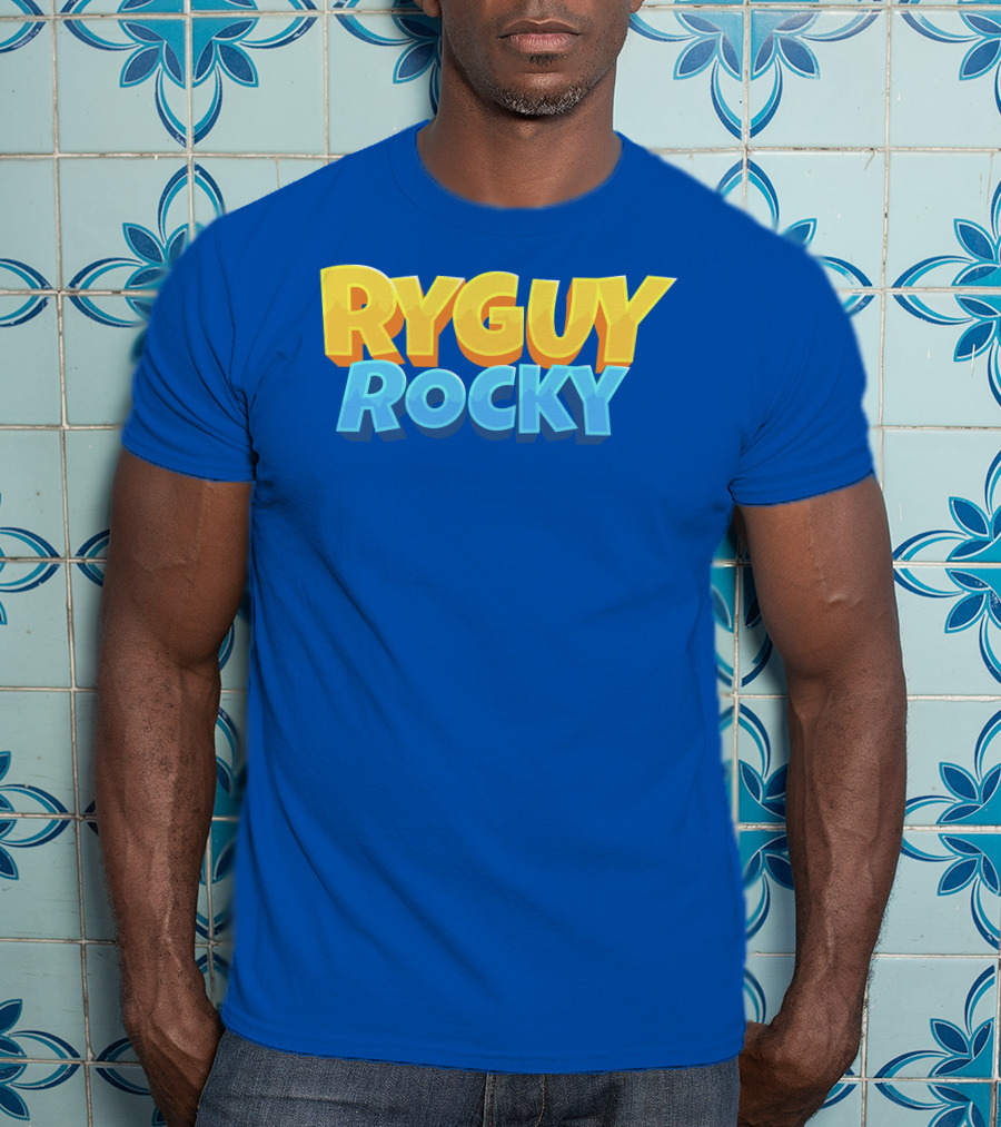 RYGUYROCKY Bold Text Logo Blue Background T-Shirt